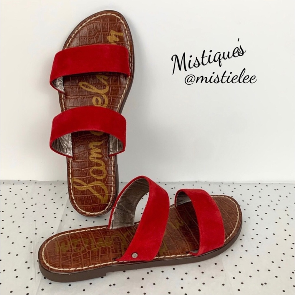 SAM EDELMAN Red Leather Upper Flat Sandal GALA Slide Mule Flip Flop